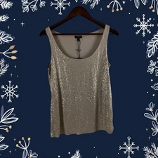 New Talbots Gold All Over Sequin Lined Knit Sleeveless Cami Tank Top Medium Read