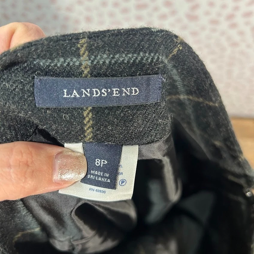 FALDA A CUADROS GRIS MEZCLA LANA LANDS END TALLA 8P 8 Dark Academia Old Money Preppy Foto 3 de 4