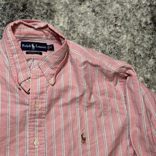 Ralph Lauren Classic Fit Striped Oxford Shirt Mens 16 34/35 Pink Blue White