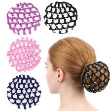 Dutt-Haarnetz mit Strass im 4er-Set, elastisch, 4 Farben, Ø ca. 10 cm