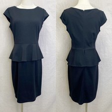 Chaps black ponte knit cap short sleeve peplum pencil knee length dress size 10