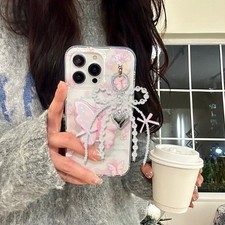 Love Heart Pearls Bows Keychain Lightweight Portable Female Gift Bag Pendant