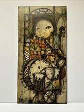 MID CENTURY PAINTING ABSTRACT JAZZ MUSIC MUSICIAN FESTIVAL MODERNIST MYSTERY OIL