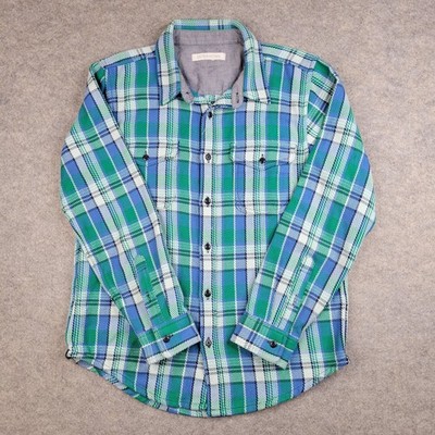 Outerknown Shirt Mens Medium Blue Green Plaid Flannel Button Long Sleeve Casual