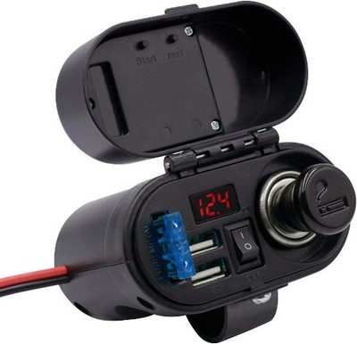5V/3A Dual USB Charger Socket Waterproof Motorcycle Handlebar & Rear View Mirror