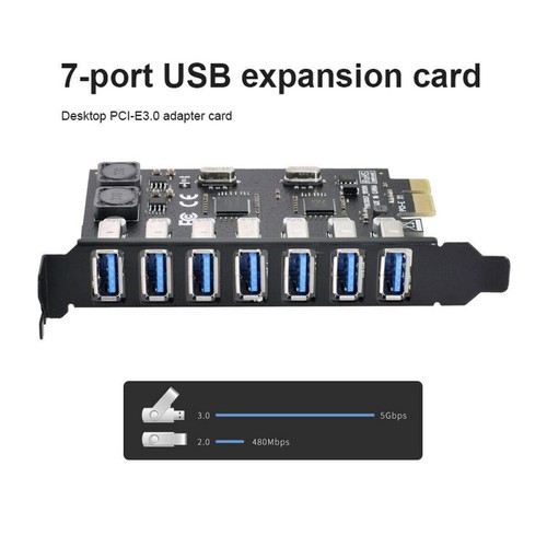7-Port PCI-E to USB 3.0 Extension HUB PCI Express Expansion Adapter 5Gbps Card - Afbeelding 9 van 11