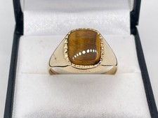 9ct Gold Hallmarked Tigers Eye Signet Ring. Goldmine Jewellers.