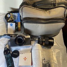 Vintage 80s Minolta XG-A 35mm SLR Film Camera W/ MD 50mm 1:2 Lens With Extras