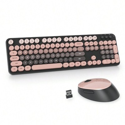 Wireless Keyboard And Mouse Combo Full Size 104 Keys Typewriter Style 