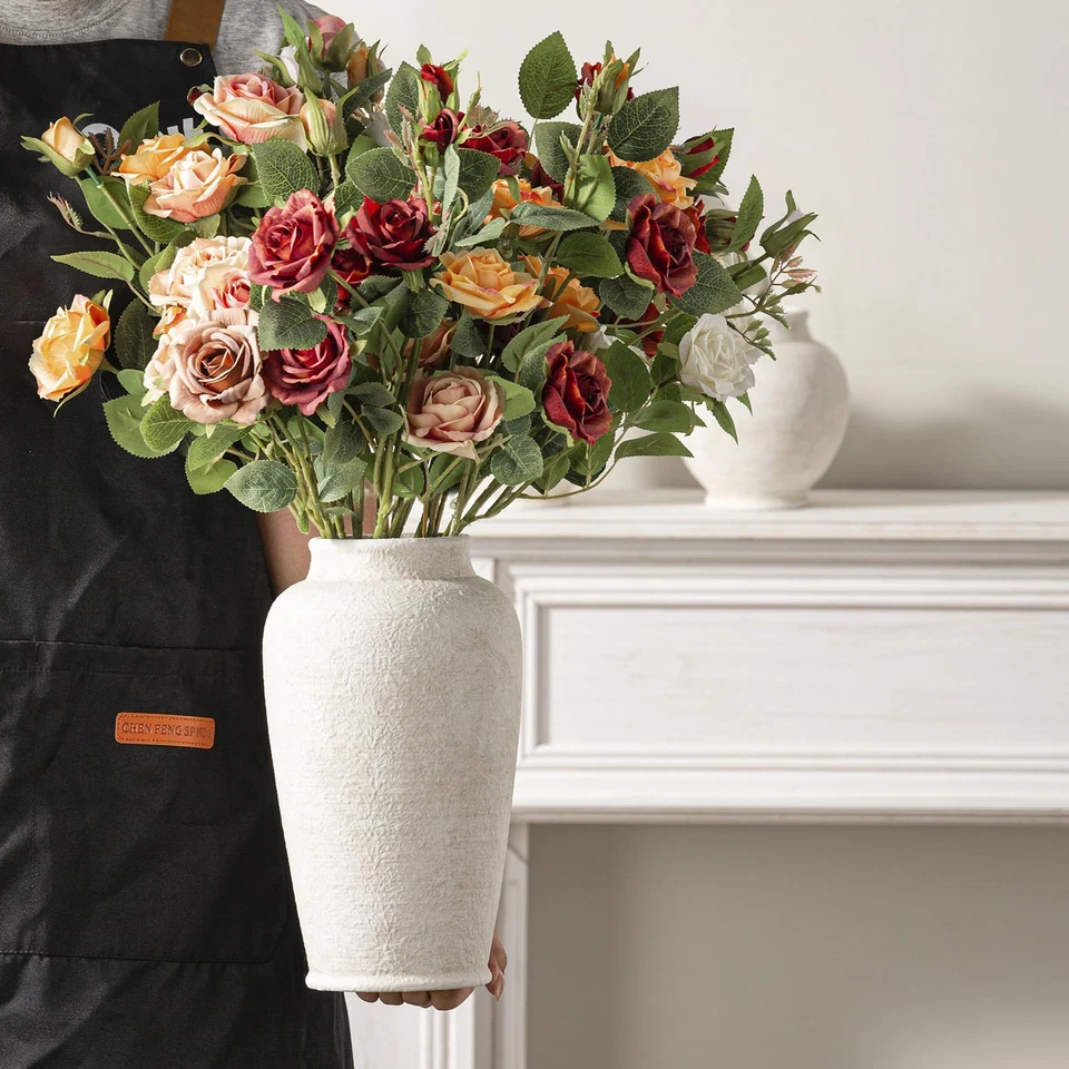 Ceramic Flower Vase, 11 Inch Large White Flower Vase Tall Rustic Farmhouse De... - Image 3 of 4