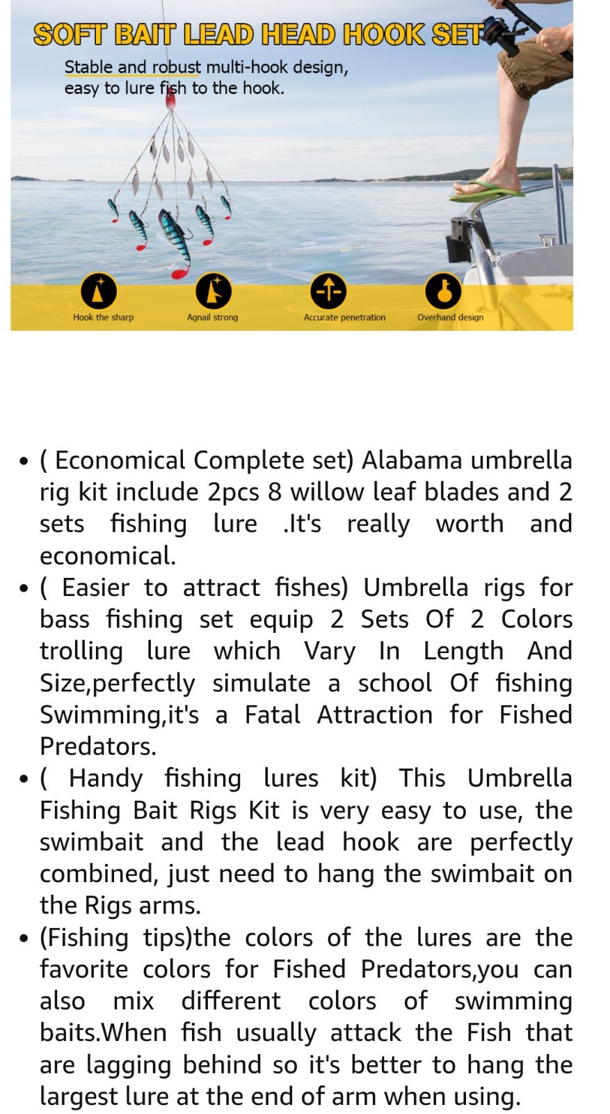 Umbrella Fishing Rig 5 Arms Alabama Rig Kit with Weedness Bait Lure Jigs - Image 9