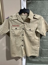Boy Scout UNIFORM SHIRT Women  s Ladies Blouse Med 10-12 Tan Short Sleeve J7
