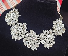 New York Company Silver Stunning Muti Layered Crystal Glass Necklace 16" Choke