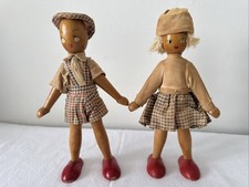 Polish Wooden Peg Doll Vintage Boy & Girl With Hats PK28