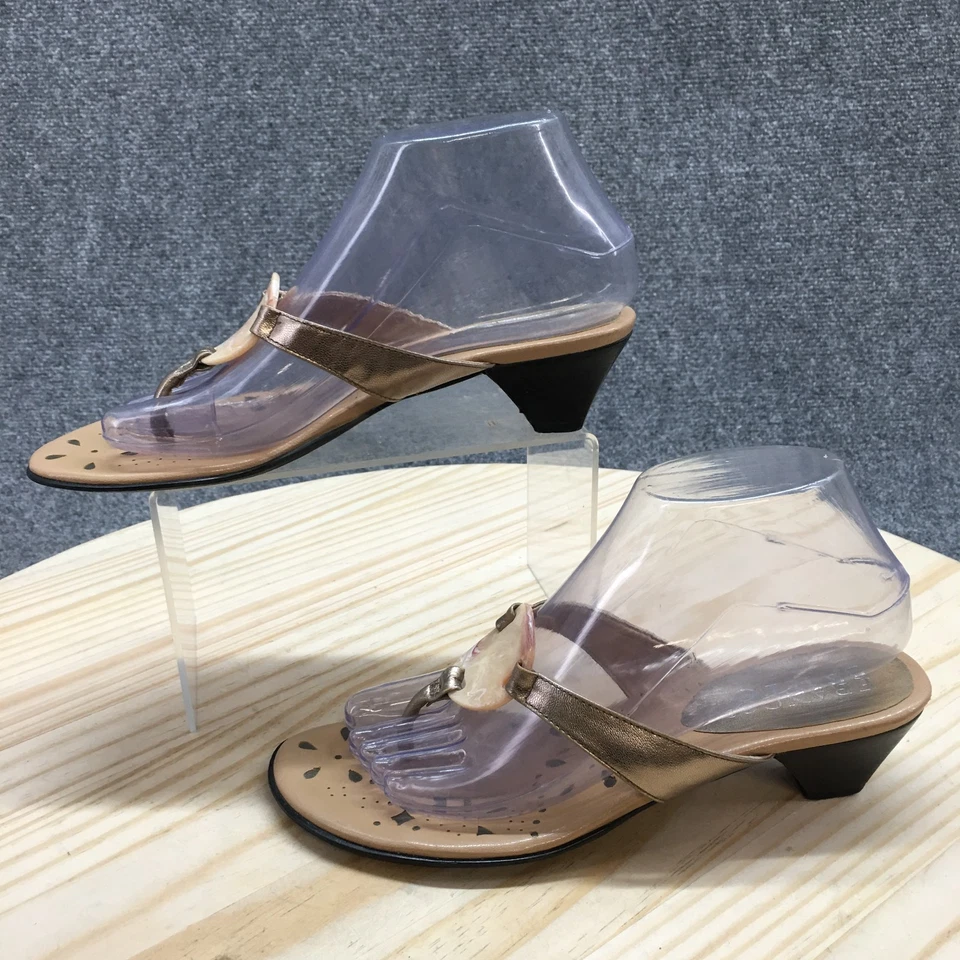 Sandalias Franco Sarto Mujer 7 M Tanga Cuero Marrón Puntera Informal Tacones Cono Foto 2 de 4