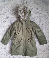 Cat And Jack Girls Army Green Faux Fur Hooded Winter Sherpa Coat. Size 4/5