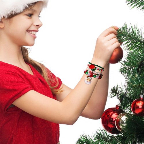 Weihnachtsarmbänder für Frauen Stretch Mehrlagig Perlen Armbänder Weihnachtsmann Ch - Bild 4 von 7