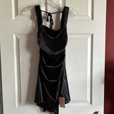 SHEINBAE Black Satin Ruched Sweetheart Neck Open Back Mini Bodycon Dress Zip XS