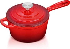 Enameled Cast Iron Sauce Pan with Lid,  1 Quart Saucepan with Lid, Small Enamel