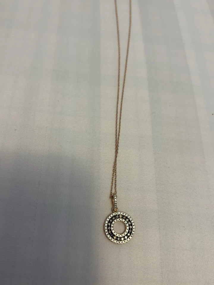 Suzy LeVian 玫瑰纯银棕色立方氧化锆 3 行吊坠项链 — 第 2/4 张图片