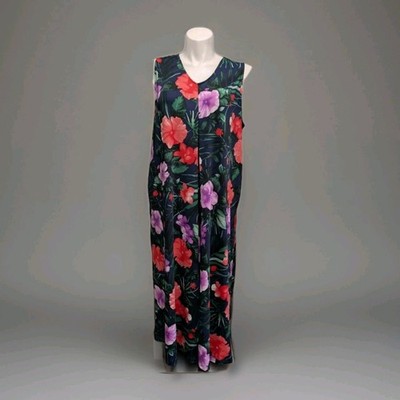 Stan Herman Maxi Dress Tropical Print Vacation 1X Pockets 