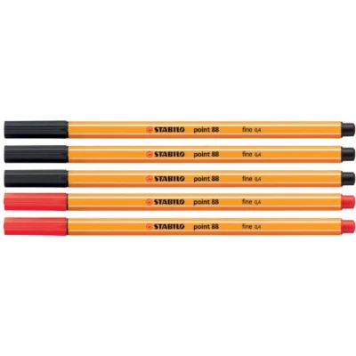 Stabilo Point 88 Fineliner 3 x schwarz + 2 x rot