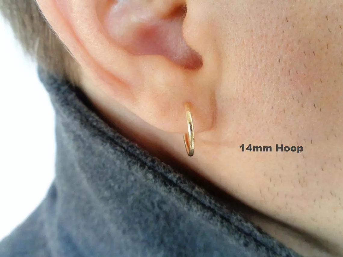 Mens Gold Hoop Earrings 925 Sterling Silver 12mm Mens Hoop 