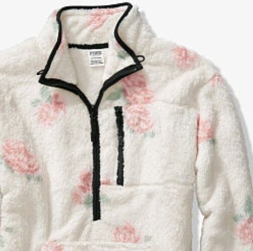 New Large Victoria's Secret Pink Teddy Half Zip Pullover Jacket size L Women's - Picture 4 of 5
