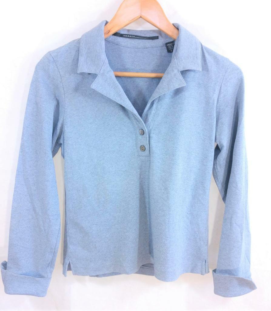 Women's ISDA & CO Stretch Cotton Knit SHIRT Size Small Heather Blue 3button eBay