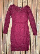 Ambiance Burgandy Lace Long Sleeve Pullover Fitted Dress w/Lining size Small