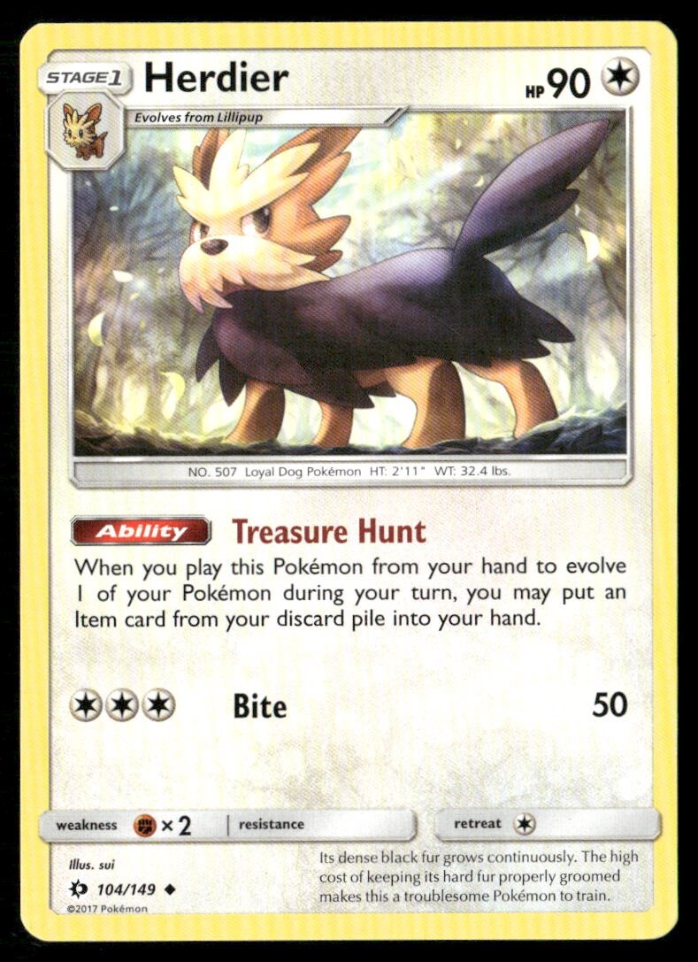 2017 Sun & Moon Set Pokemon Card 104  Herdier LP