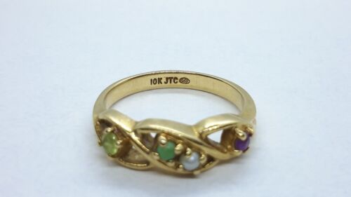 Anillo vintage de oro amarillo de 10k multi piedras preciosas. Peridoto Turquesa Perla Amatista - Imagen 3 de 11