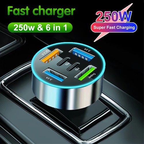 Car Fast Charger Adapter 6 USB Ports PD QC3.0 for iPhone Samsung Cell Phones - Picture 3 of 19