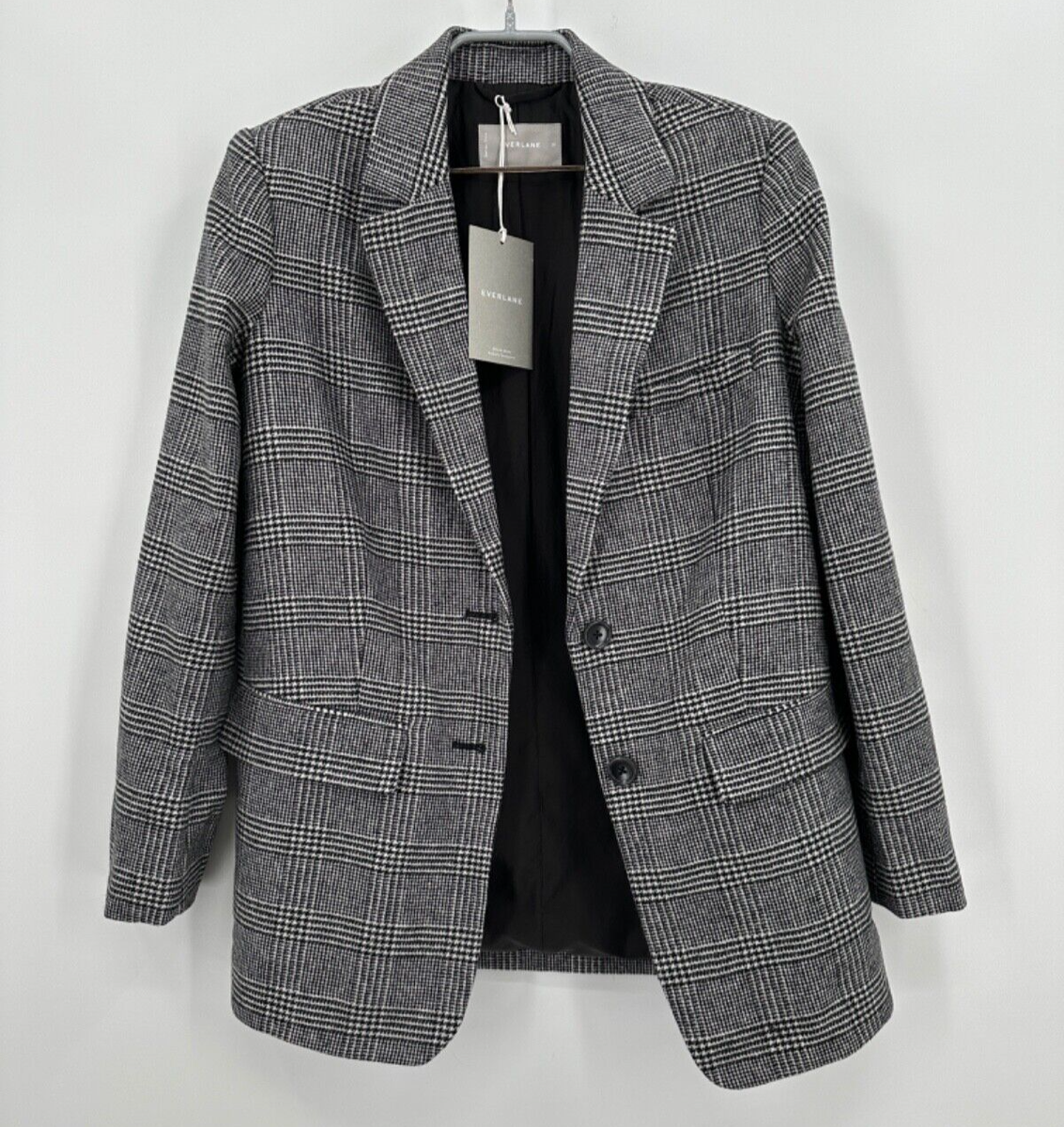 Everlane Women’s The Wool Oversized Blazer Size 00 Glen Plaid Black/White  NWT