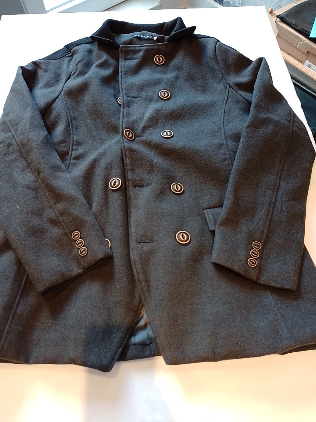VETEMENTS Cappotto Uomo Blu Apparel L Collo Manica Lunga Bottoni Grigio 20650