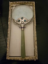 Antique 1900's Jade Stone Handled & Silver Filigree Magnifying Glass