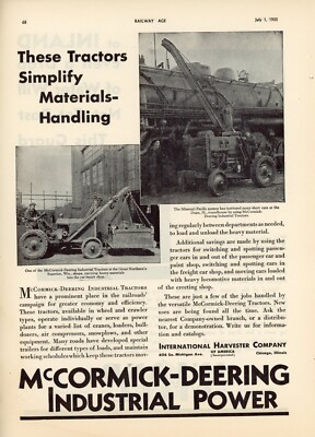1933 International Harvester Ad McCormick Hirsch Traktoren Eisenbahnarbeit GN & MP