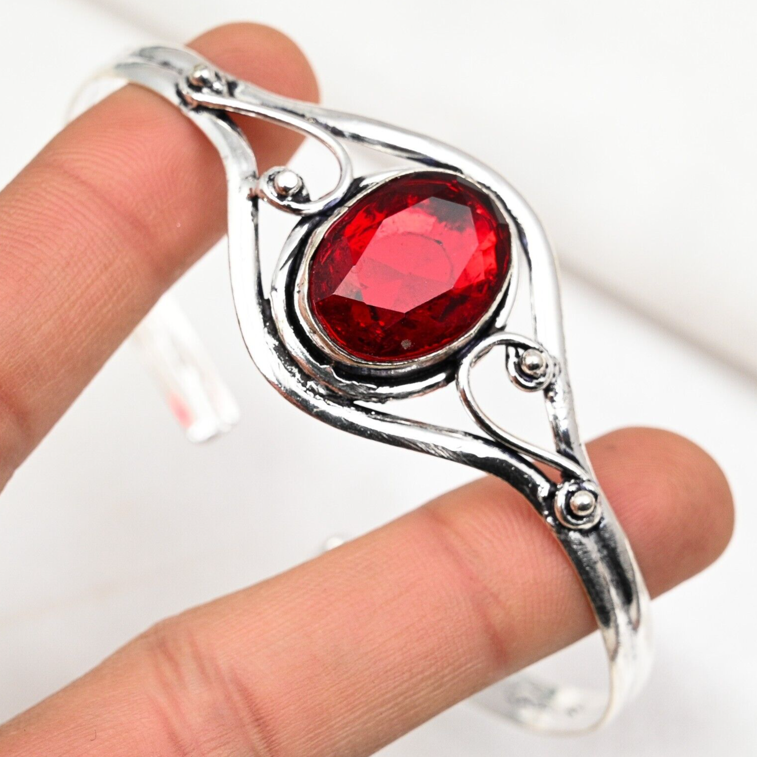 Red Garnet Bracelet Gemstone Handmade 925 Sterling Silver Jewelry Gift For Love