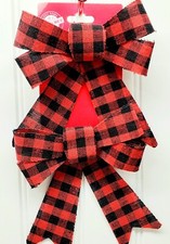 2 Pack Red  Black Buffalo Check Christmas Bow Decoration 5.5"x6" Tie On