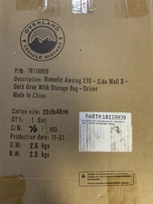 Overland Dark Gray Nomadic 270 Deg Drivers Side Awning Wall 3 18119909 w storage