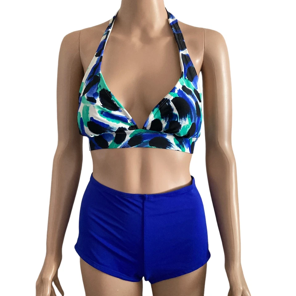Bikini Catalina vintage años 90 para mujer mediano grande pantalones cortos de baño azul verde 2 piezas Foto 3 de 4