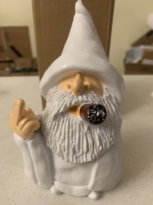 White Wizard Gnome Middle Finger Garden Yard Lawn Ornament Statue Decor 6''