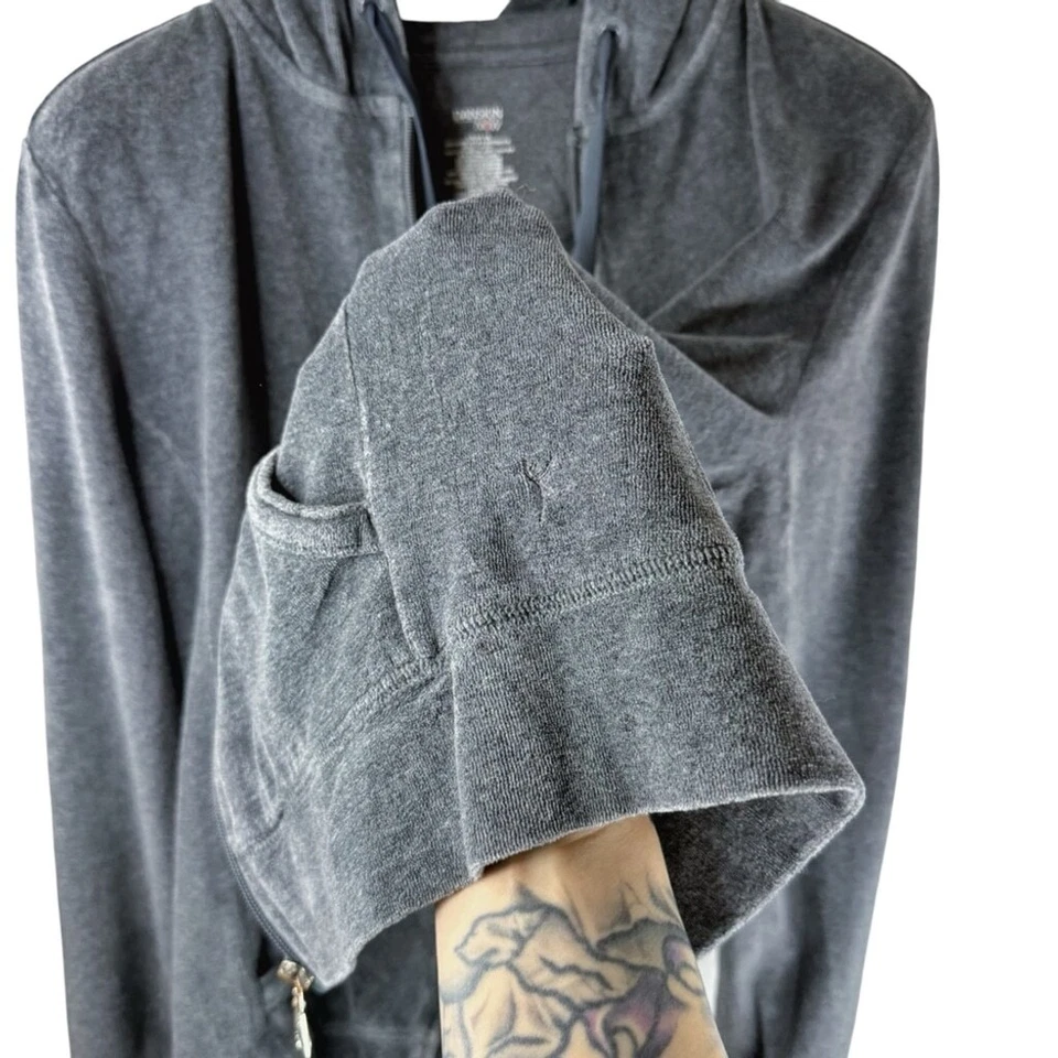 DANSKIN NOW Women's Grey Velvety Full Zip Hoodie Cotton Hood Lining/Pockets L Foto 4 de 4