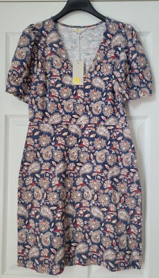 Boden 100% Cotton V Neck Puff Sleeve Dress Paisley Print  NWT  4L