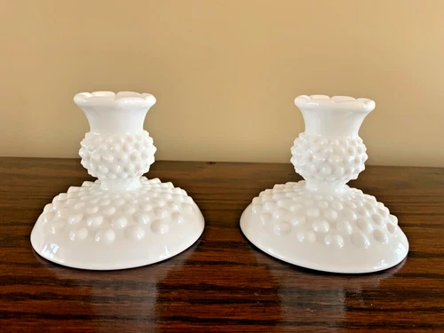 Vintage Fenton? Hobnail White Milk Glass Taper Candle Holders
