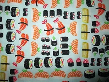 Sushi Fish Realistic Food Aqua Cotton Fabric FQ 