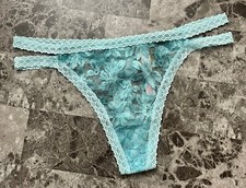 NWT VICTORIA'S SECRET PINK AQUA TEAL TIE DYE LACE DOUBLE STRAPPY THONG PANTIES