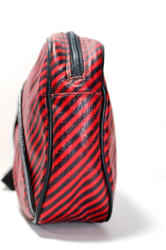 Vintage GUCCI Red and Black Stripe Canvas and Leather Clutch Wristlet Bag Italy - Picture 3 of 24