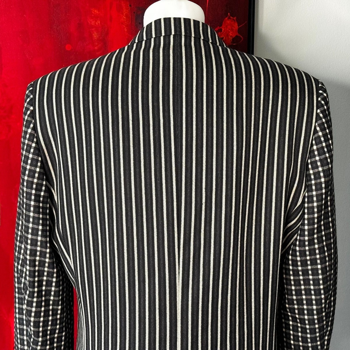 GIANNI VERSACE wool blazer striped & plaid w/ 4 buttons size IT 52