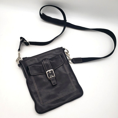 Authentic Coach Runway Black Leather Crossbody Messenger Bag Purse 9'' x 7.5''